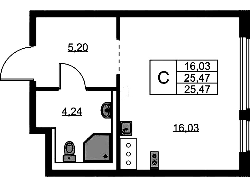 Квартира студия 25.47 м², 4/11 эт., ЖК «Новое Колпино»